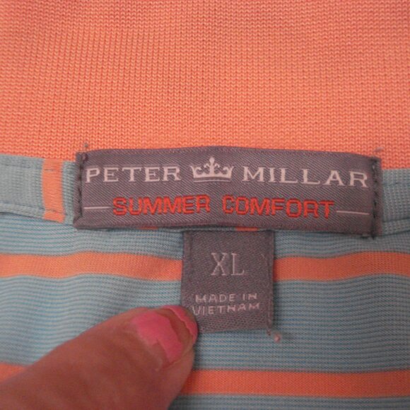 Peter Millar Golf Shirt Men’s XLarge Summer Comfort Blue Orange Striped GUC - Picture 3 of 10